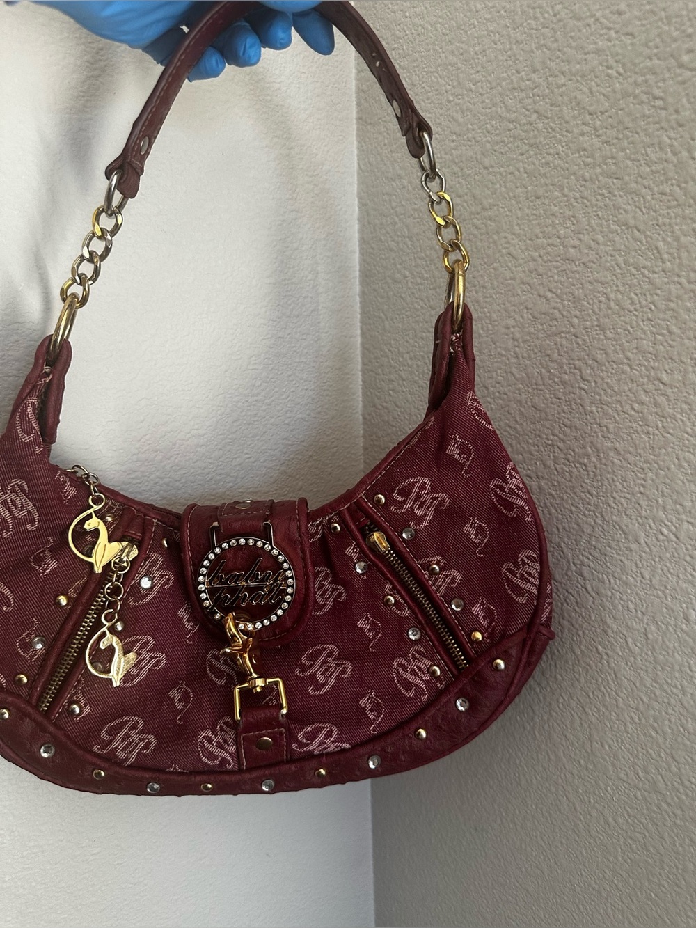 Y2K•Baby Phat Signature Ostrich Embossed Faux Leather Hobo Shoulder Bag. - Picture 14 of 15
